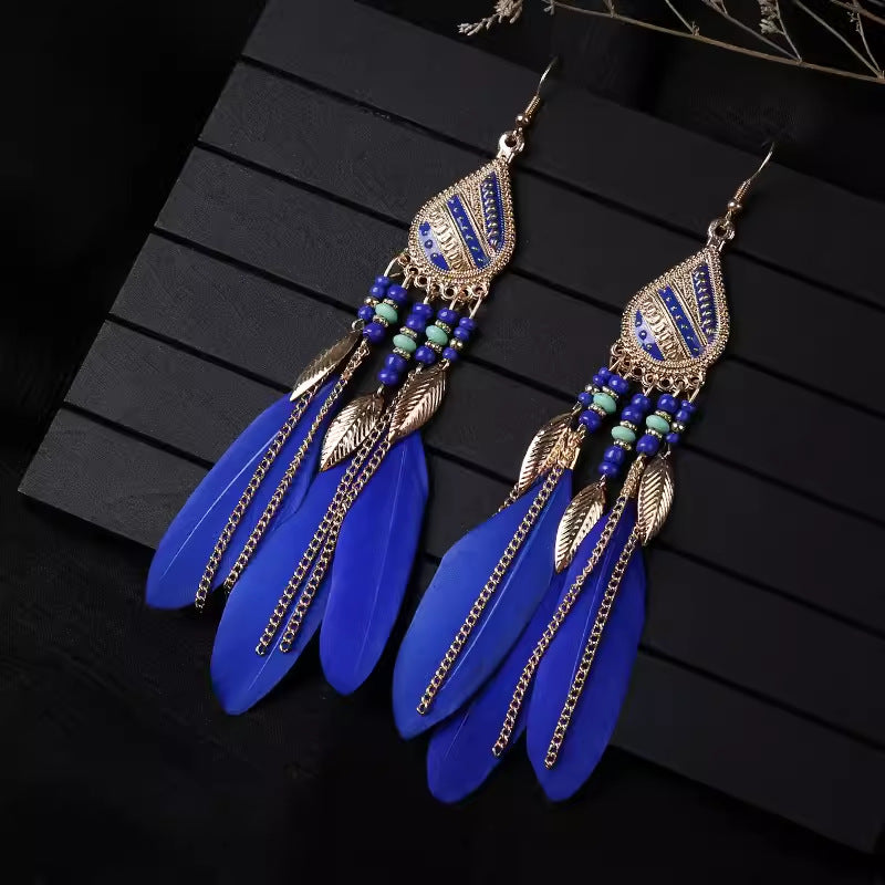Wholesale Ethnic style super fairy high-end feather earrings
