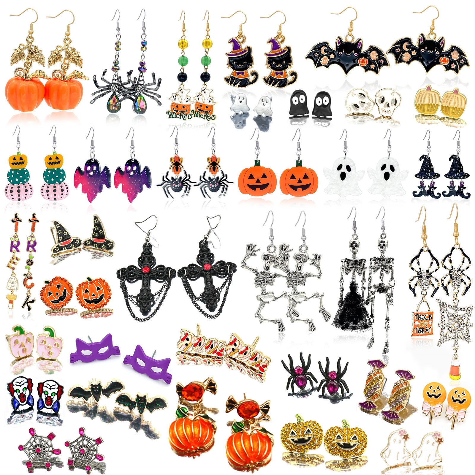 Wholesale   Web Pumpkin Stud Earrings Trendy Rhinestone Cartoon Jewelry Accessory For Party Gift