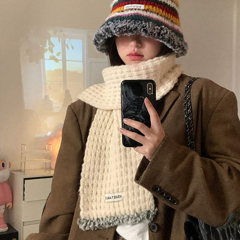 Wholesale Soft Thickened Pink Knitted Wool Scarf