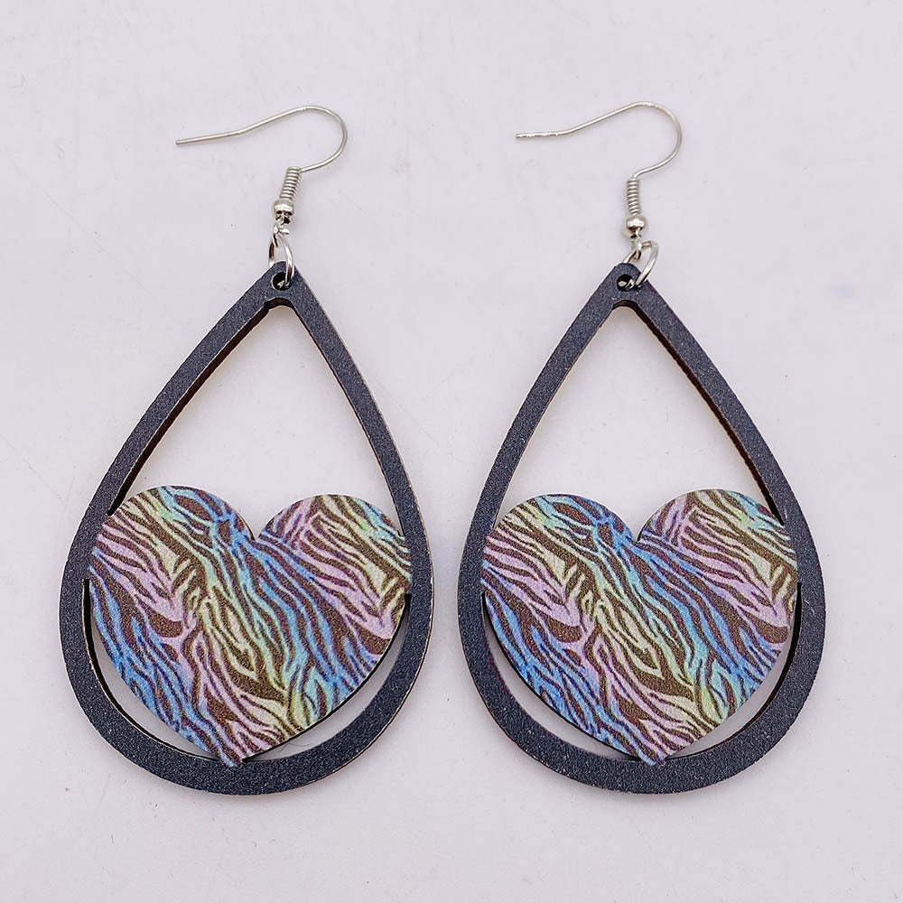Wholesale Valentine's Day Rainbow LOVE LGBT Wooden Earrings