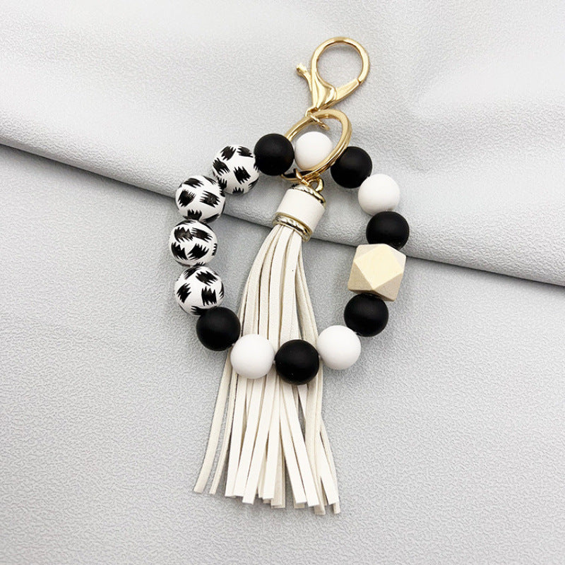 Wholesale  silicone tassel beaded bag accessories Wristlet Keychain