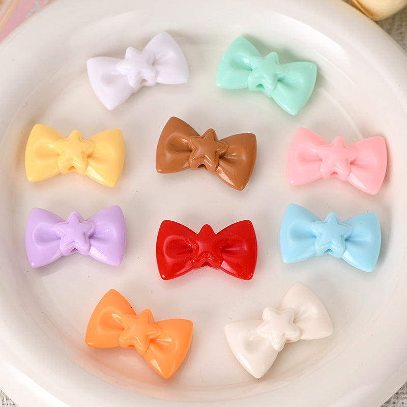 Wholesale  5pcs/pack  cute macaron-colored hollowed-out five-pointed star bow tie beads Acrylic Beads