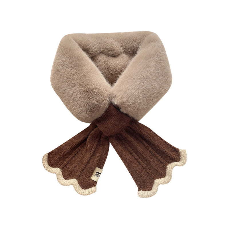 Wholesale Autumn and Winter Cross Fur Collar Woolen Polyester Scarf