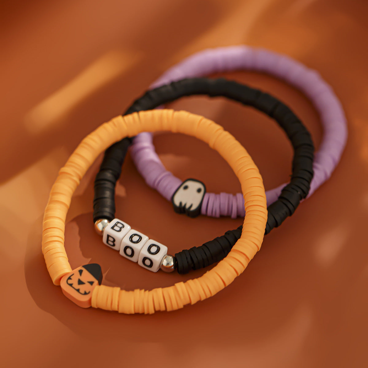 Wholesale Halloween Soft Clay Elastic Dark Style Pumpkin Head Letter Bracelet
