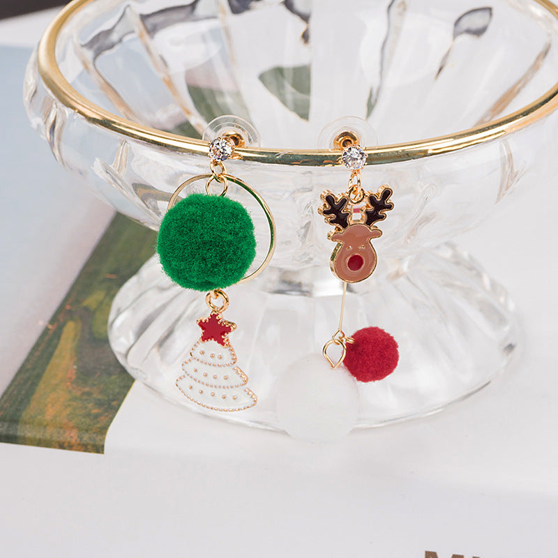 Wholesale 925 Silver Needle Christmas New Asymmetric Hair Ball Earrings