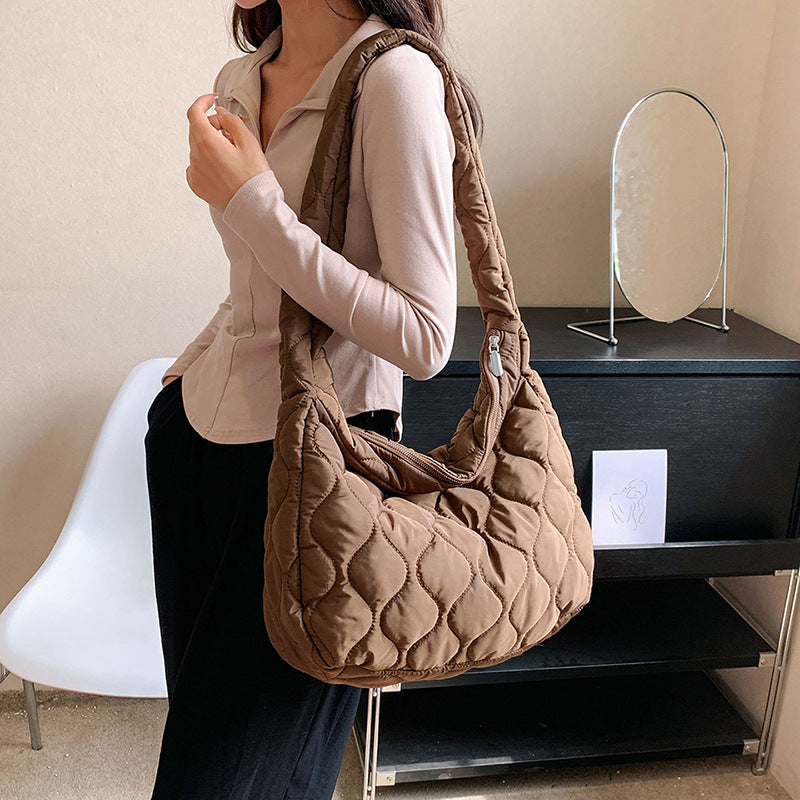 Wholesale Nylon Simple Solid Color Diamond Grid Large Capacity Single Shoulder Crossbody Bag