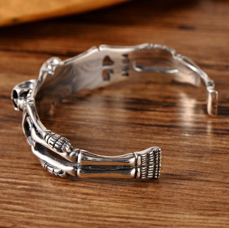 Wholesale Gothic Temu Men's Double Skull Alloy Bracelet