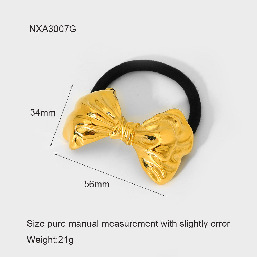 Wholesale Stainless Steel Metal High-grade Ins Rubber Band Love Bow Ponytail Hair Rope