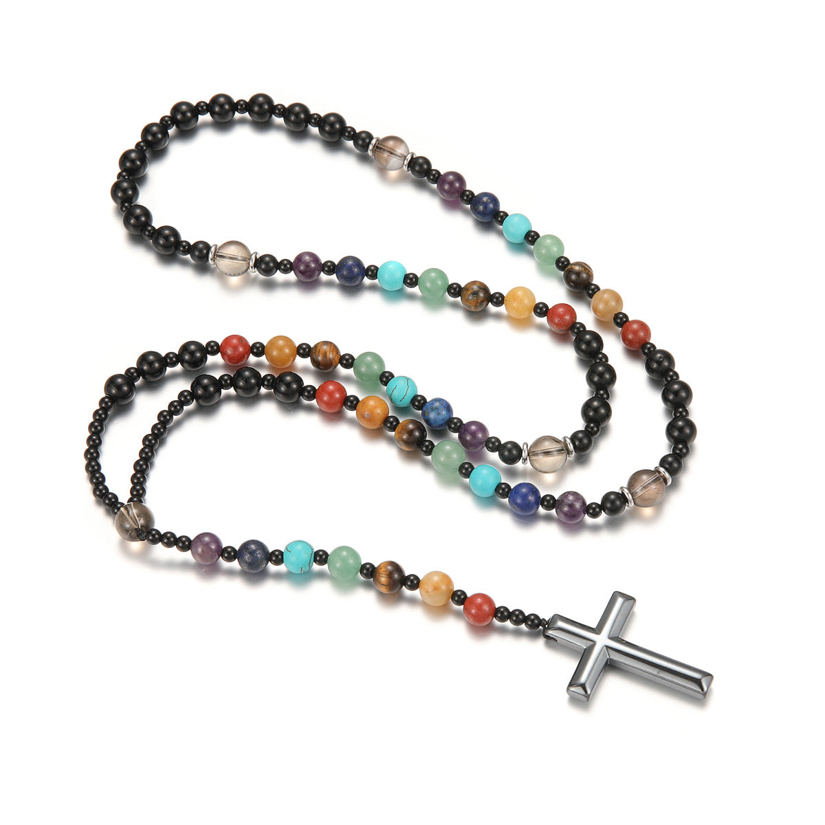 Wholesale Fashionable Women S Colorful Natural Stone Bead Cross Necklace For Daily Casual Jewelry Accessory