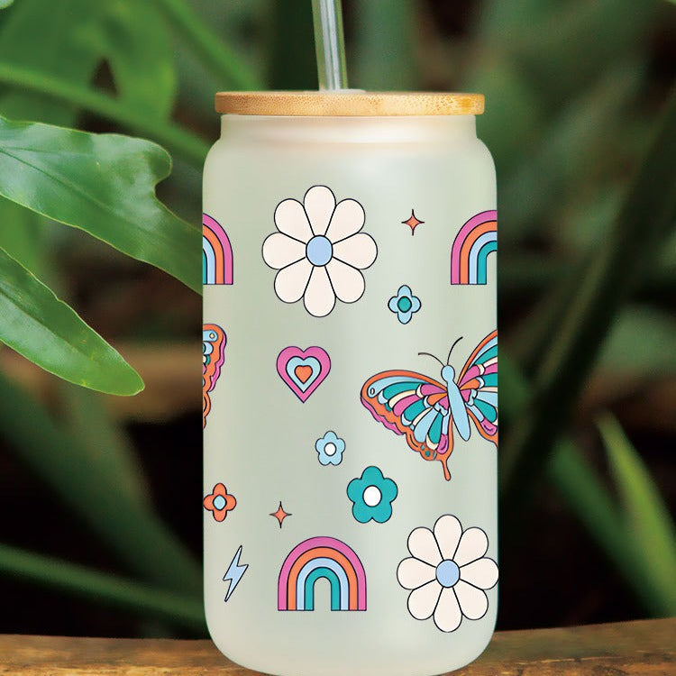 Wholesale Colorful Butterfly Flowers 16oz Cup UV DTF Wraps