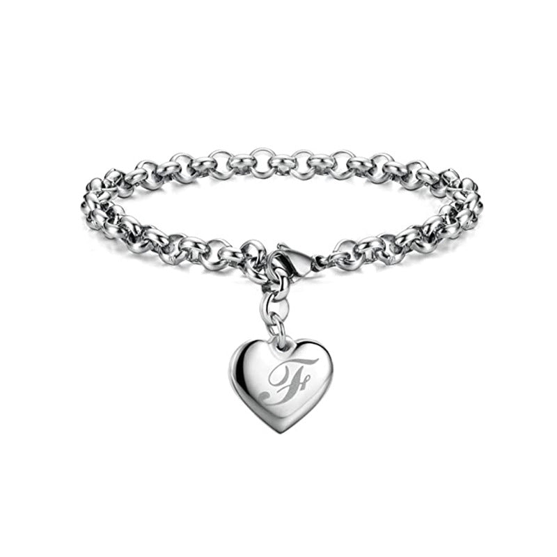 Wholesale Alphabet Pendant Stainless Steel Heart Bracelet