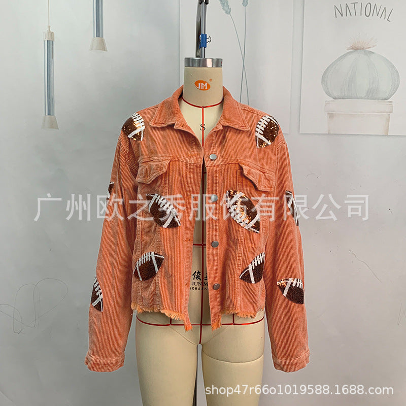 Wholesale Popular European and American Style Lapel Sequin Embroidered Corduroy Women Clothes