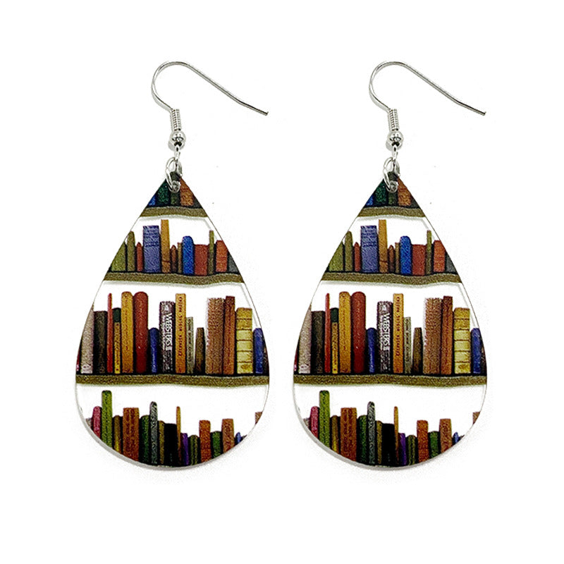Wholesale Waterdrop Splicing Bookshelf Acrylic Teacher' s Day Earrings
