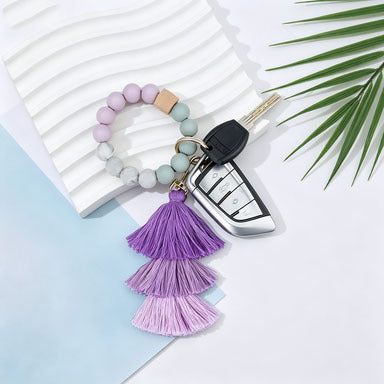 Wholesale Bohemian Silicone Bead Bracelet Tassel Keychain Bag Charm For Wedding Gift