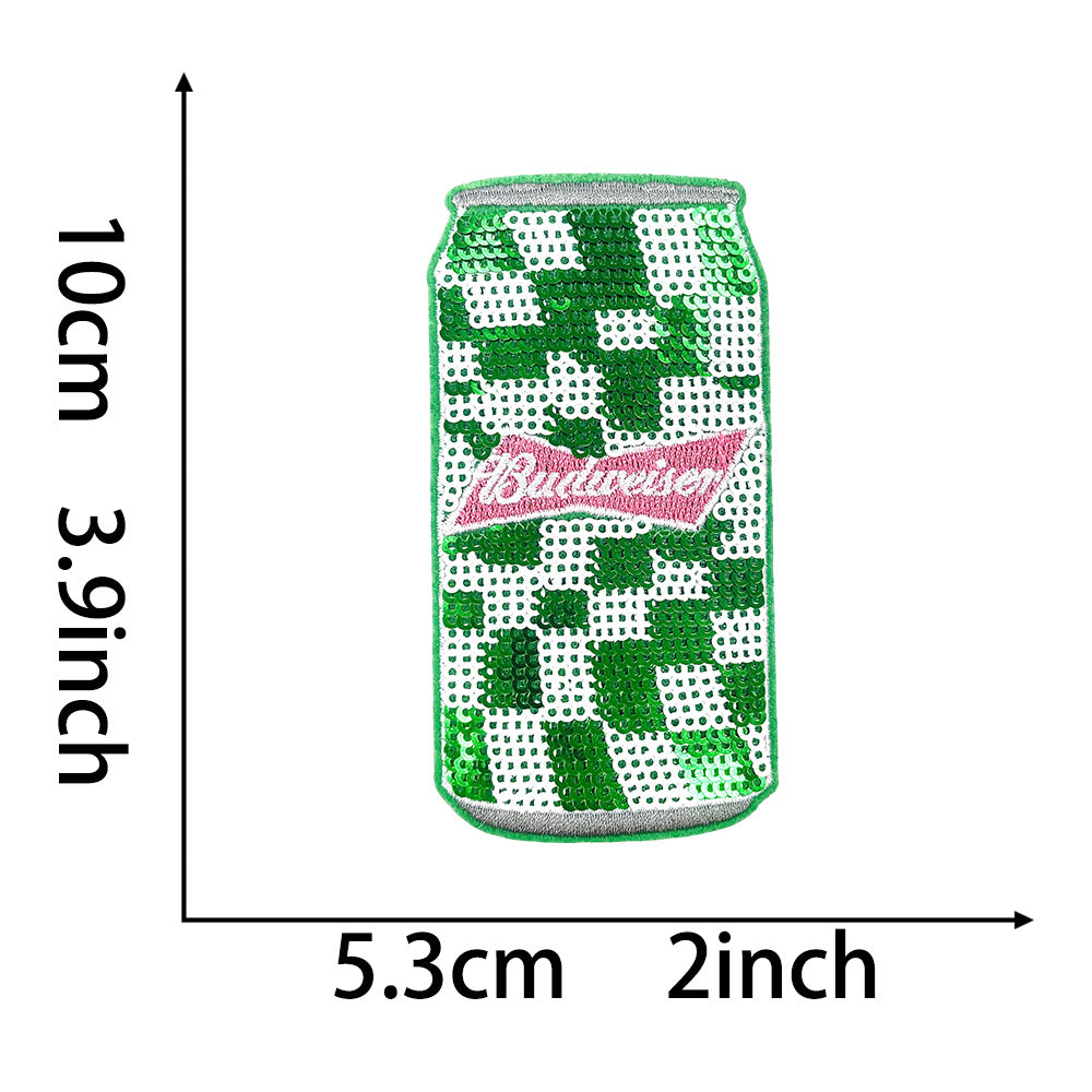 Wholesale Trendy Beer Can Embroidered Sequin Iron On Patch For Coat DIY Accessory OLY Exclusive