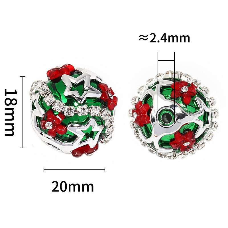 Wholesale 20pcs Christmas DIY Red Green Water Diamond Chain Flower Diamond Ball Beads
