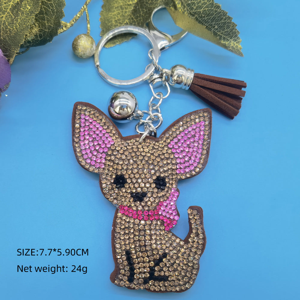 Wholesale 4pcs Creative  Velvet Diamond-encrusted Cartoon Desert Fox Key Chain
