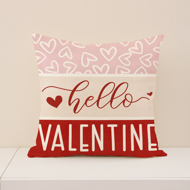 Wholesale  Valentine' s Day  Imitation linen Pillow Cover Red Heart Set