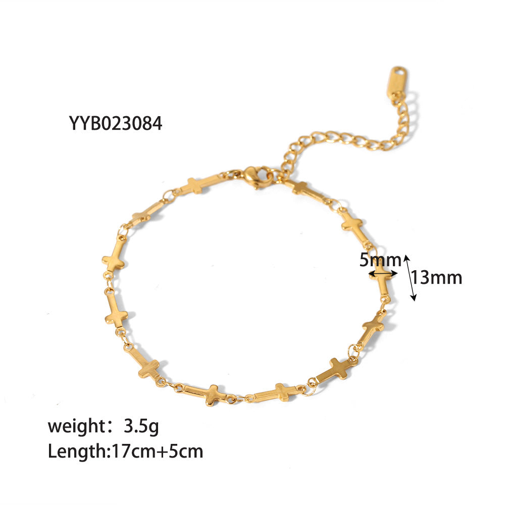 Wholesale 18k Gold Plated Titanium Steel Cross Clavicle Chain  Necklace