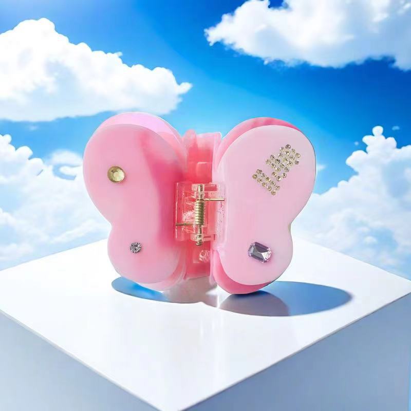 Wholesale Acetic Acid Rhinestone Hairpin  Butterfly Clip Girl Shark Clip