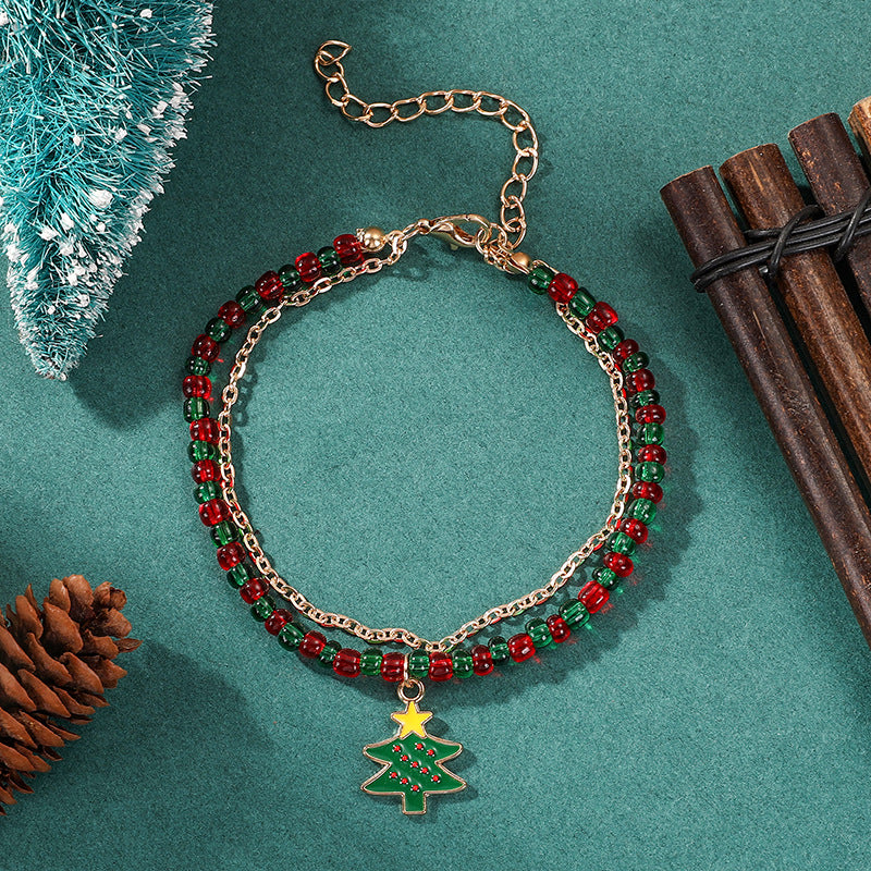 Wholesale Women S Christmas Tree Beaded Bell Bracelet Double Layer Zinc Alloy Design Holiday Gift Box Fashion Jewelry Resale