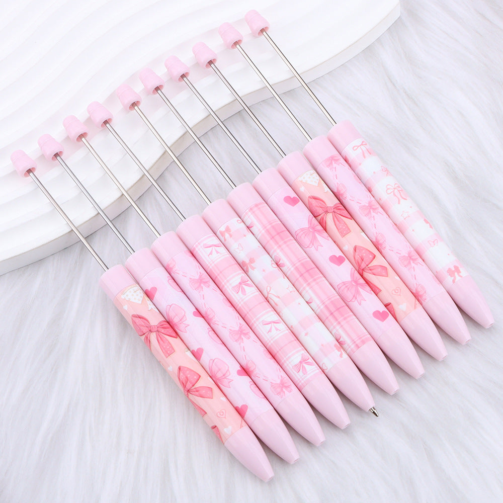 Wholesale DIY long printed beaded pen with pink bow pattern  Beadable Pens