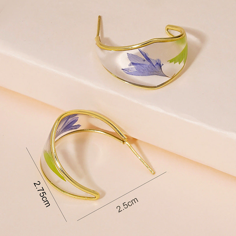 Wholesale Alloy Epoxy Leaf Everlasting Flower C Shape Earrings