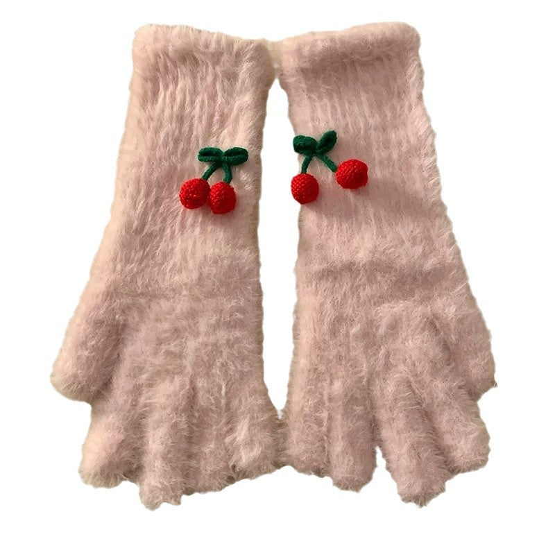 Wholesale Five-Finger Cherry Plush Gloves