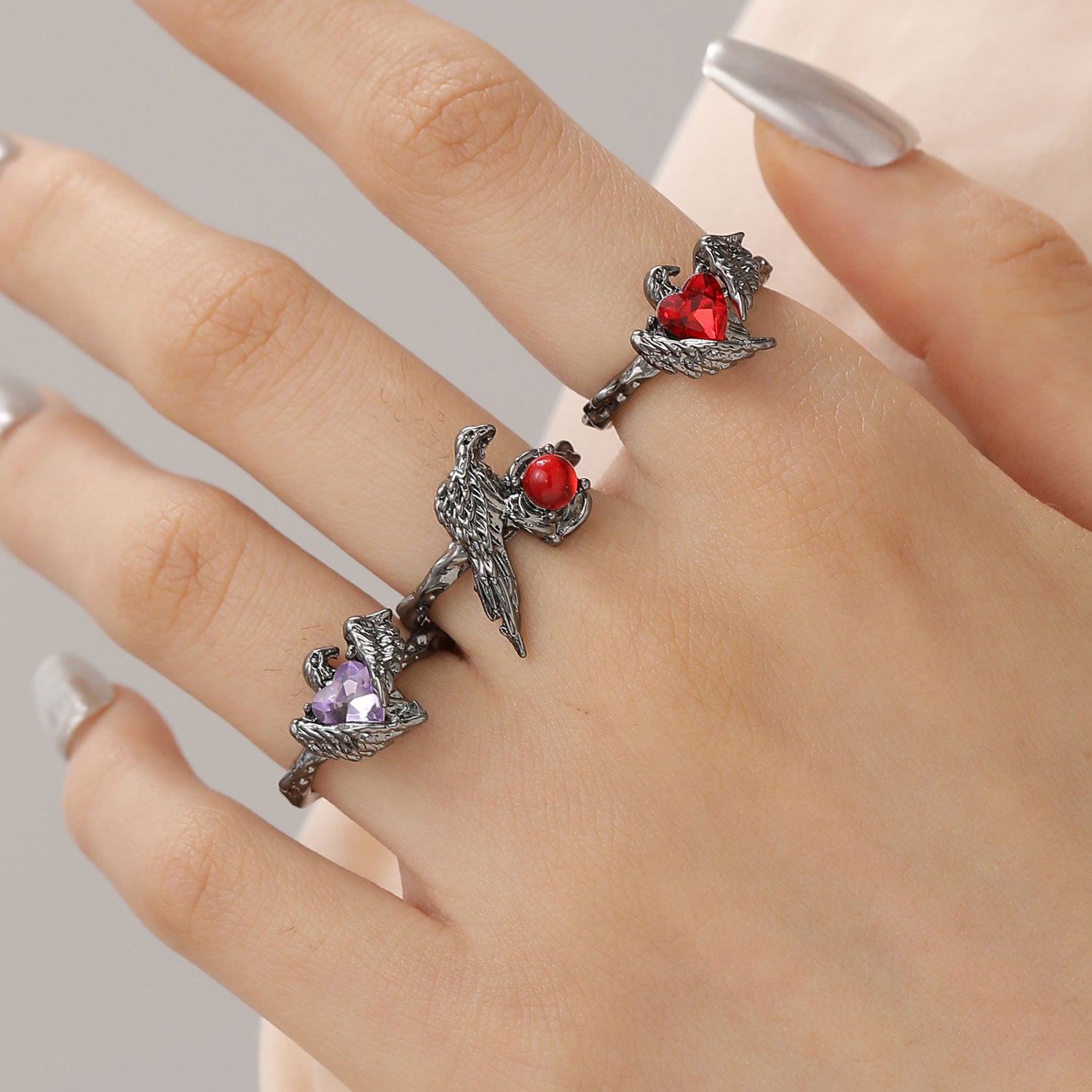 Wholesale Punk dark personality red diamond open stacking ring for men