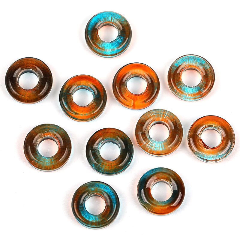 Wholesale 50pcs 10mm Glass Colorful Circle Large Hole Beads Glass Beads Spacer Beads Spacer