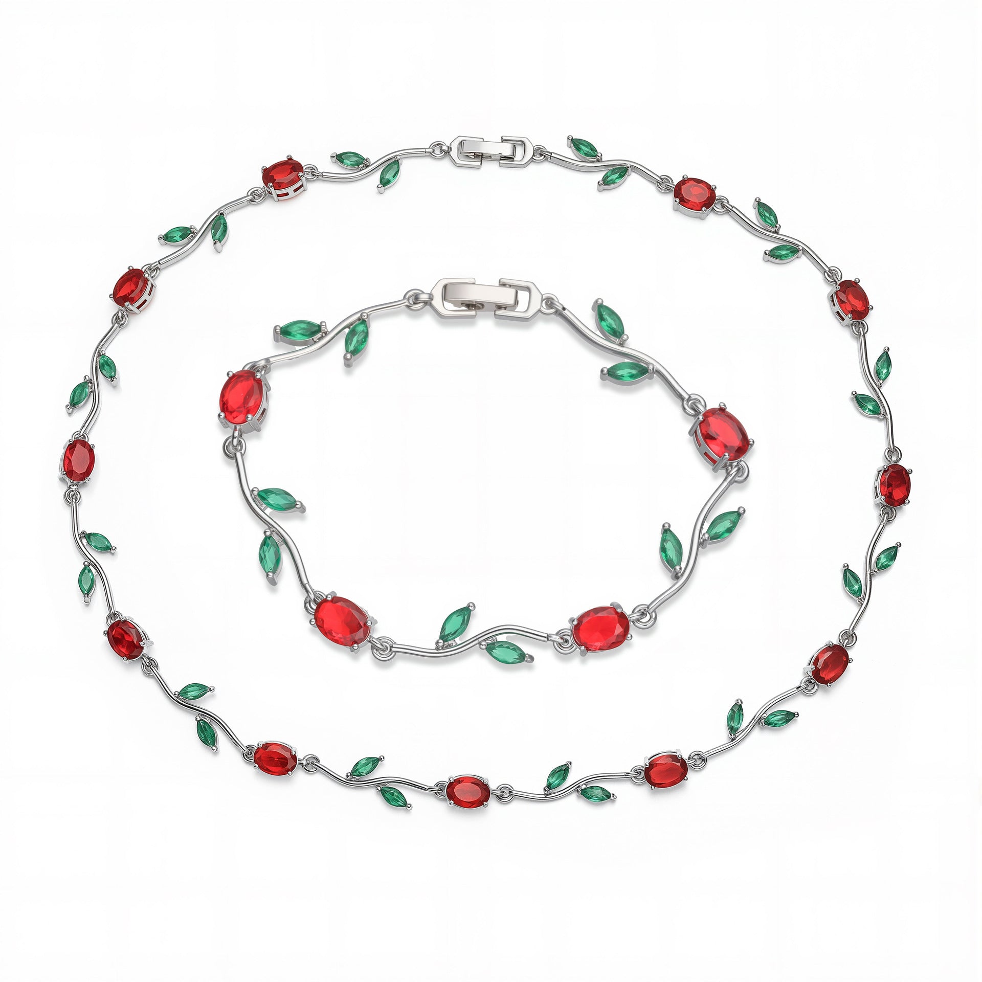 Wholesale Luxury Copper Inlaid Colored Diamond Bracelet Necklace Set