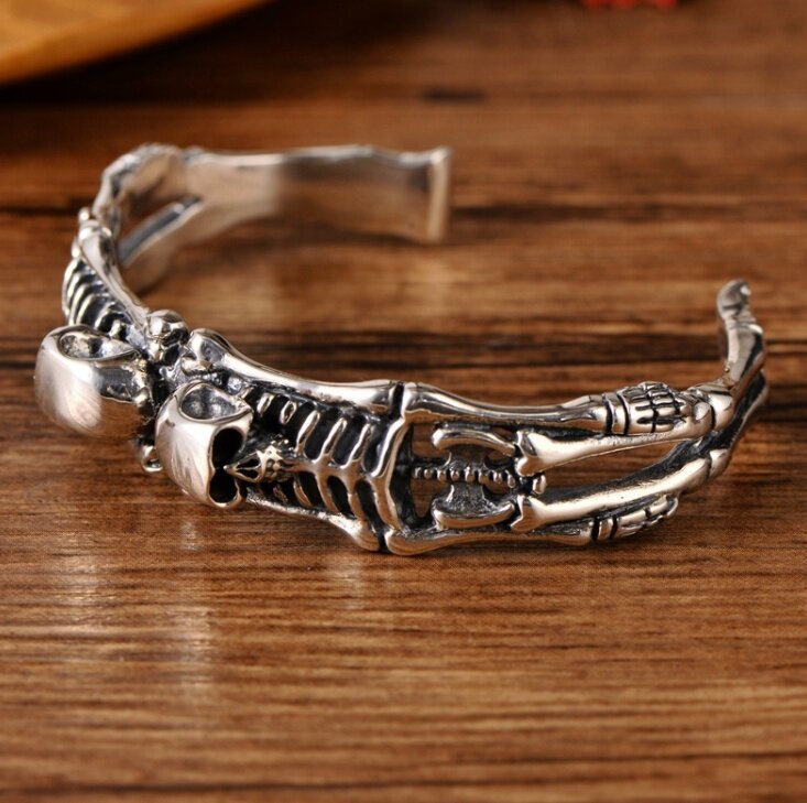 Wholesale Gothic Temu Men's Double Skull Alloy Bracelet
