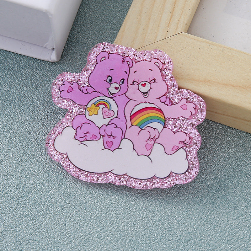 Wholesale 10pcs glitter cartoon heart bear earrings bag acrylic cute accessories