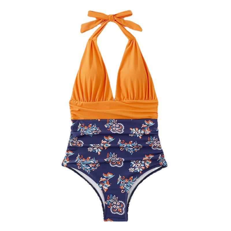 Wholesale One-Piece Backless Floral Print Sleeveless Swimwear With Chest Pad