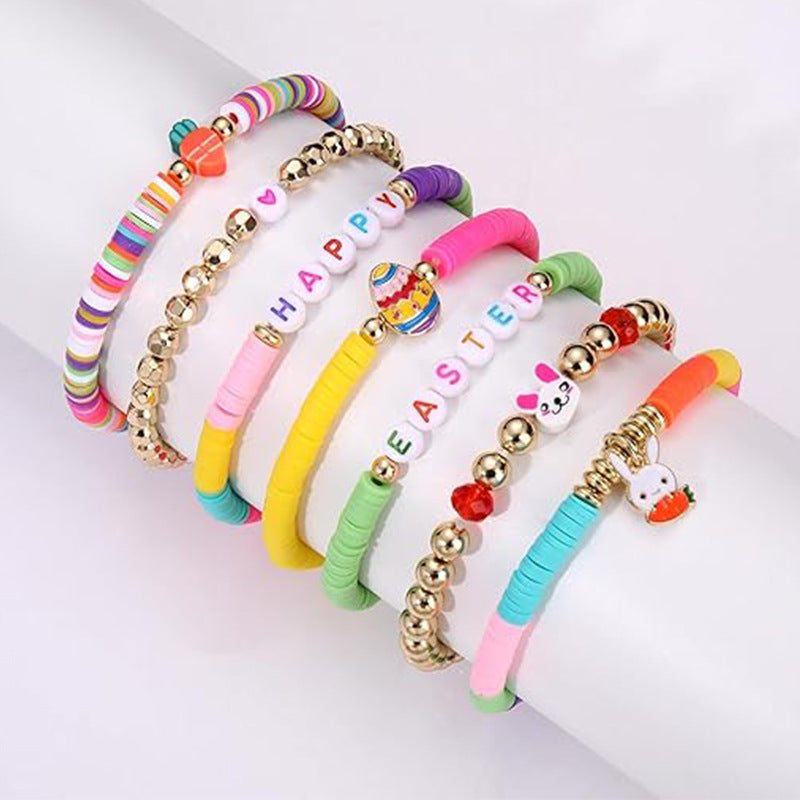 Wholesale Multi-layer Stacked Valentine's Day Bracelet suit Personalized Colorful Soft Ceramic Stummy Rope Carnival Bracelet