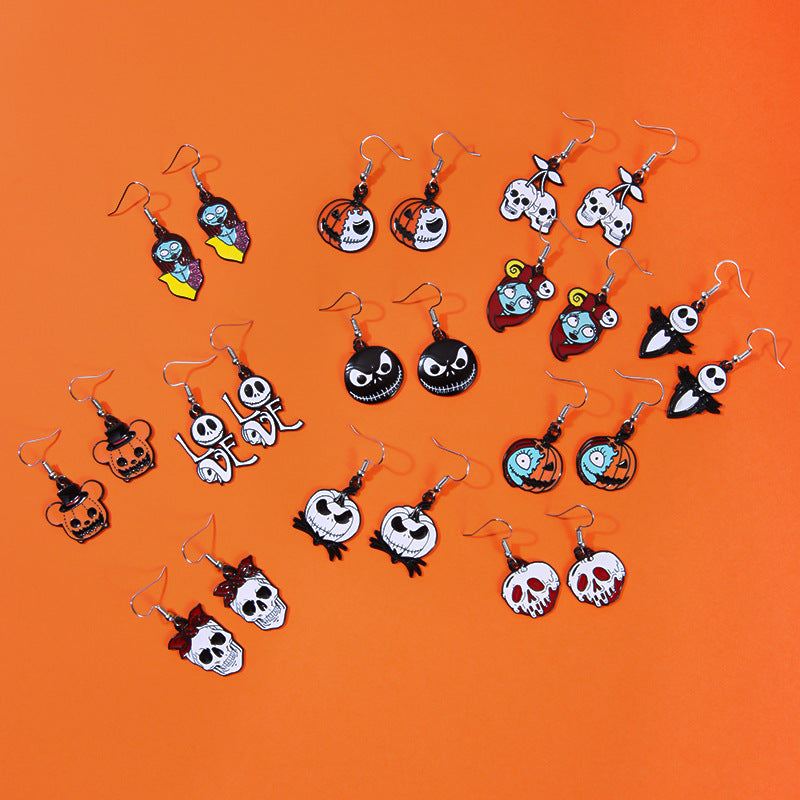 Wholesale  Themed Skull Pumpkin Earrings Zinc Alloy Drip Oil Fashion Jewelry Accessory For Party Gift OLY Exclusive