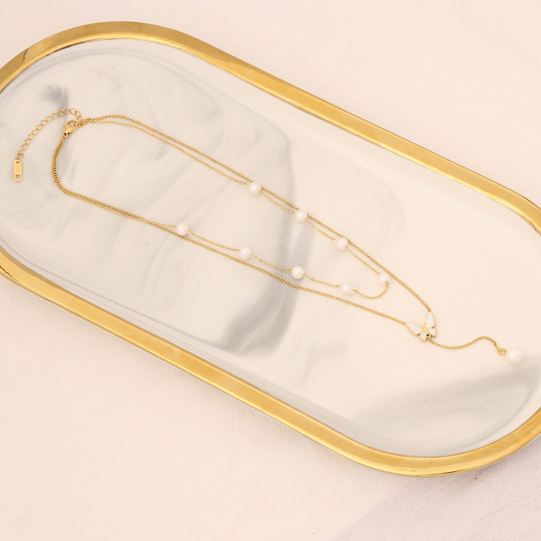 Wholesale Pearl Butterfly Stainless Steel Multilayer Necklace