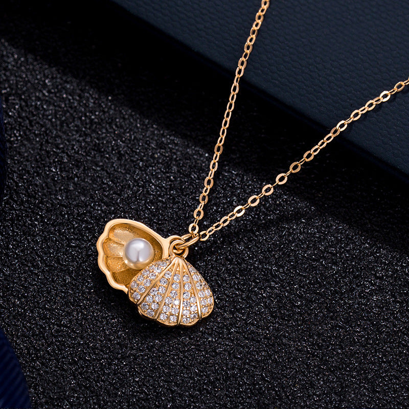 Wholesale Seashell Imitation Pearl Pendant Alloy Necklace