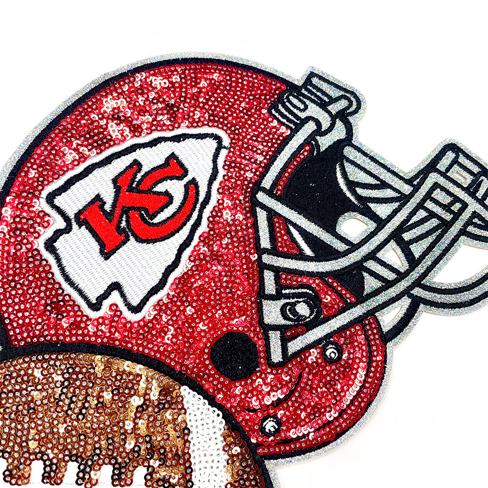 Wholesale Football Helmet Embroidered Patch Sequined Sparkle Design Iron On Adhesive Backing Large Size DIY Fashion Accessory For Hats Shoes DIY Patches