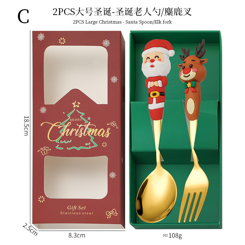 Wholesale Cartoon Christmas Dessert Fork and Spoon Cutlery Set