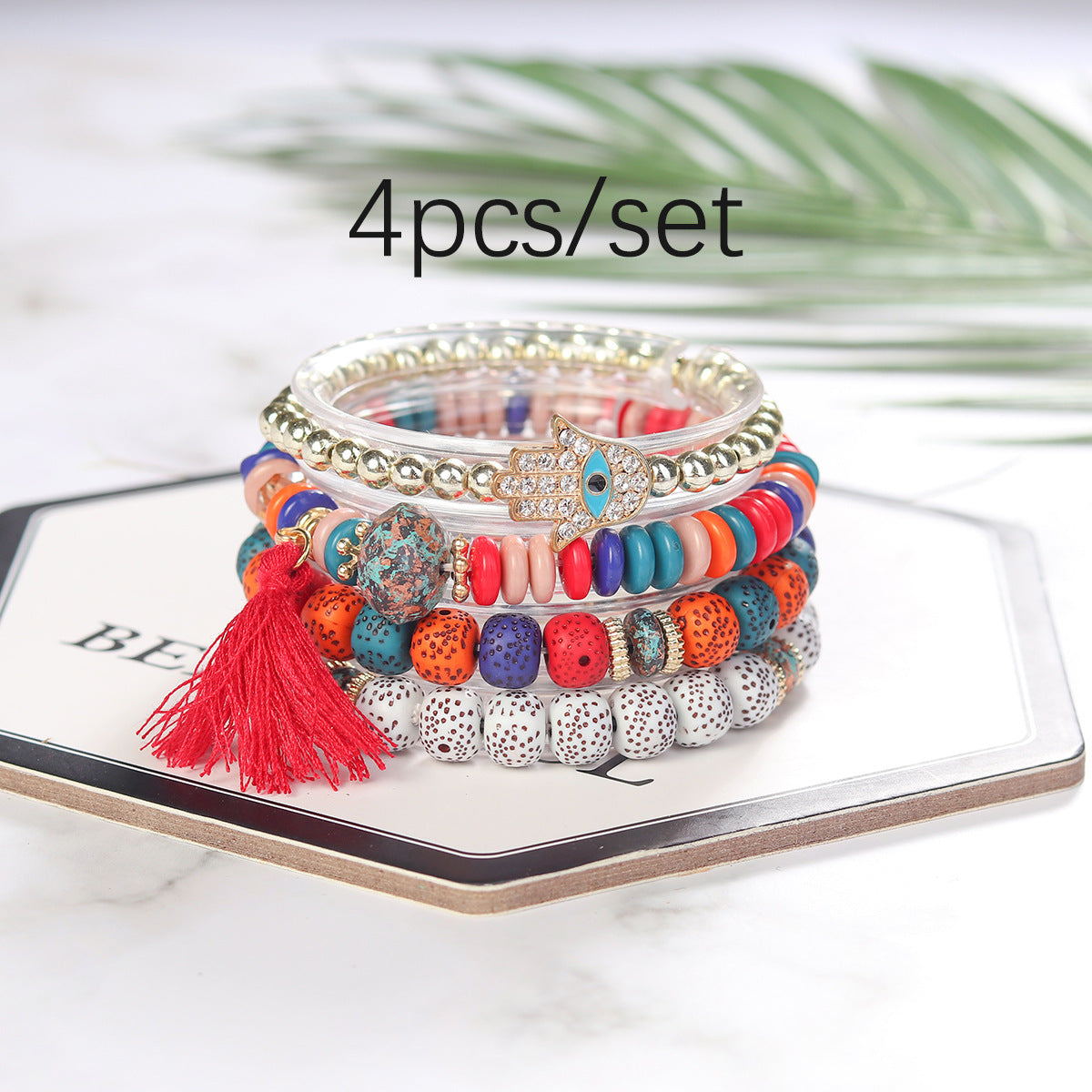 Wholesale Tassel Demon Palm Pendant Multi Layered Pendant Glass Elastic Bracelet
