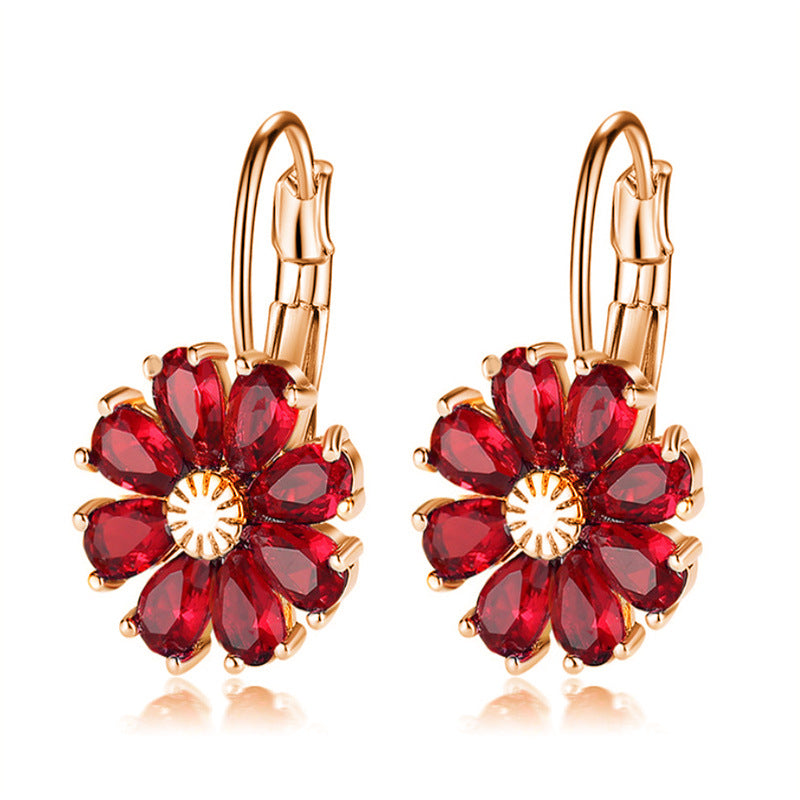 Wholesale Flower Colored Zircon Earrings