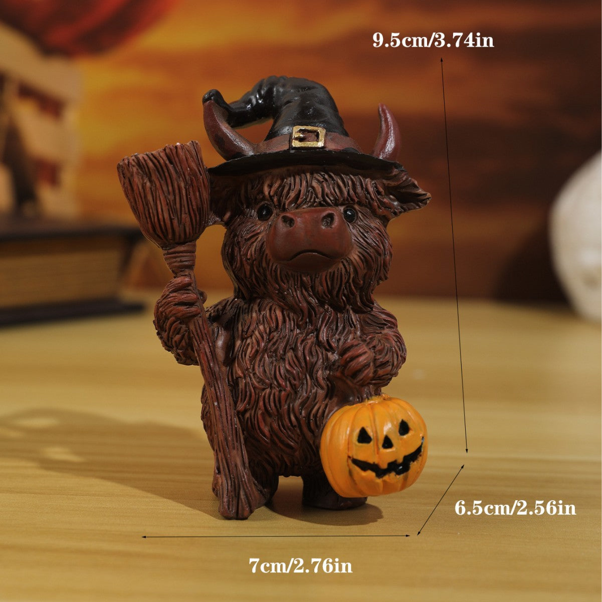 Wholesale Cute Witch Highland Cow Resin Figurine  Christmas Home Decor Gift