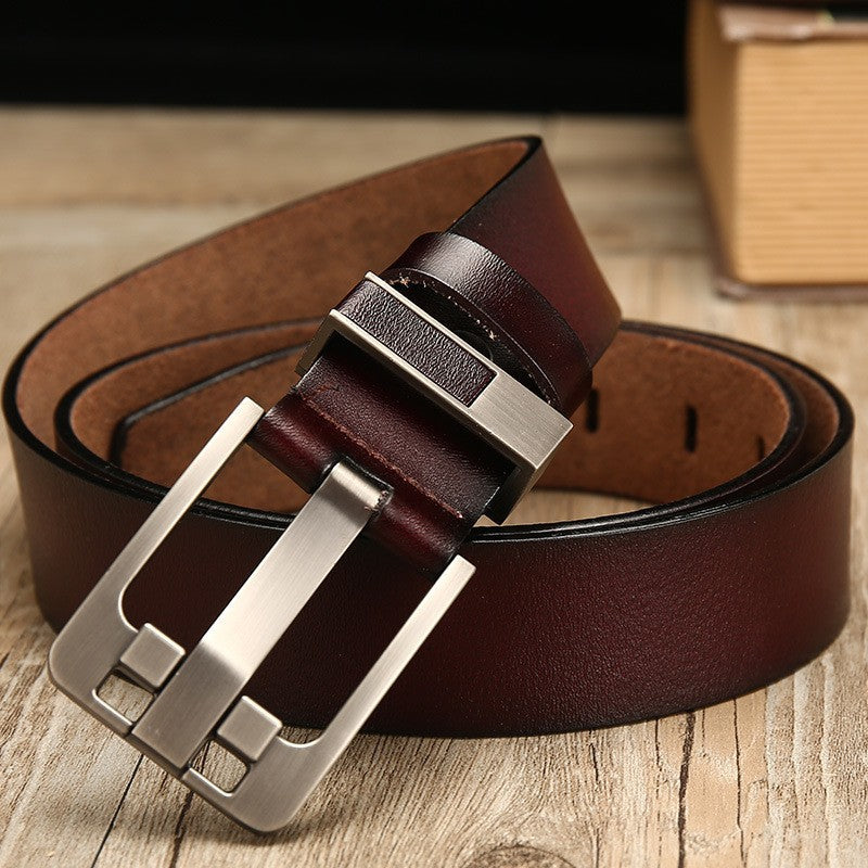 Wholesale leather belt men's vintage pinhole buckle genuine leather cowhide belt