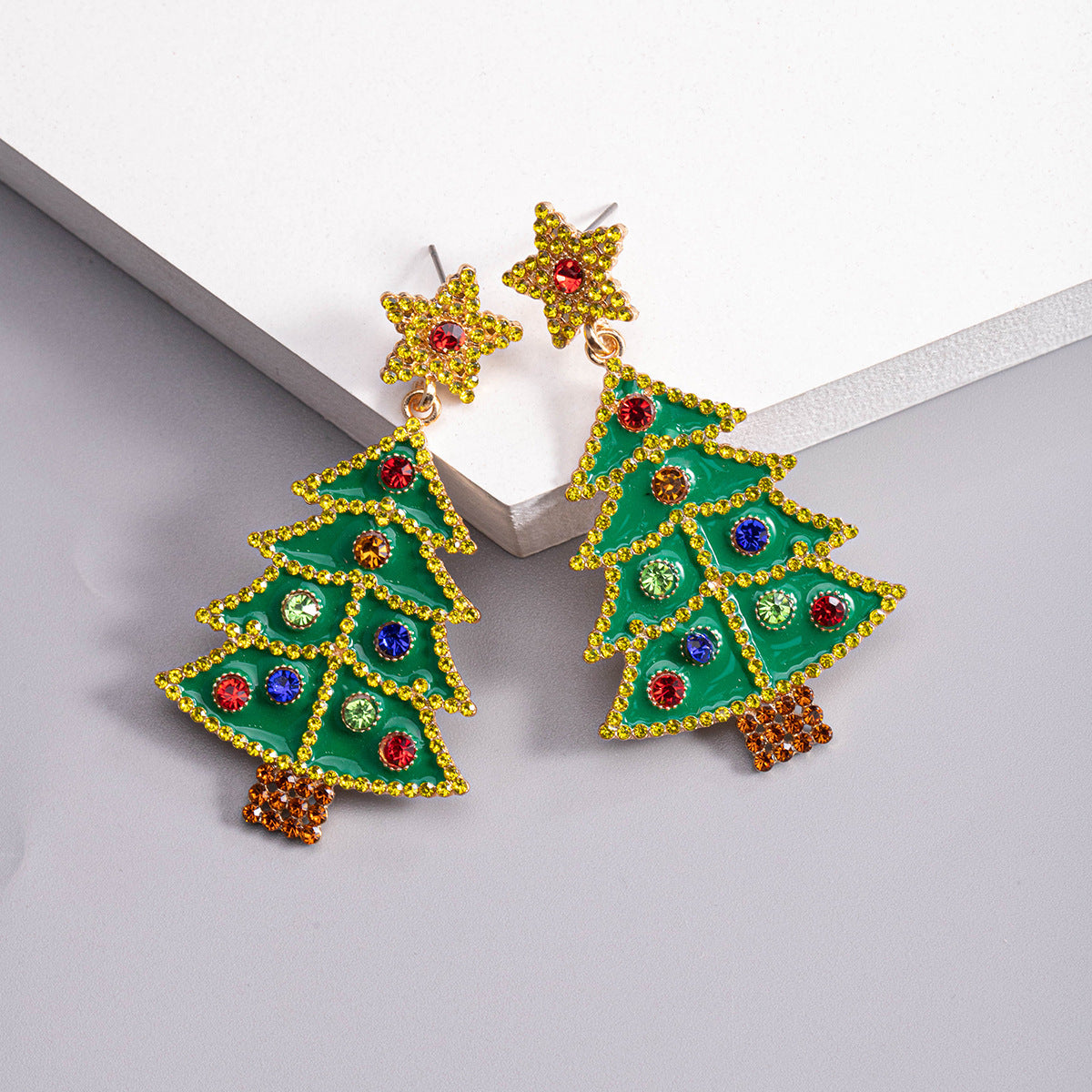 Wholesale Christmas Rice Ball Bow Knot Crutches Guard Christmas Tree Alloy Diamond Earrings