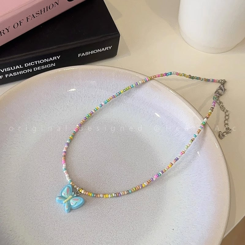 Wholesale Colorful Beaded Butterfly Necklace Collar Chain