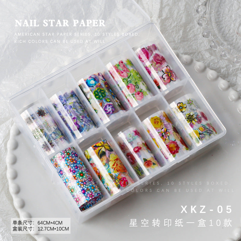 Wholesale Snow mowing nail art transfer paper gentle temperament gentle fairy hand-painted flower nail accessories starry sky transfer paper