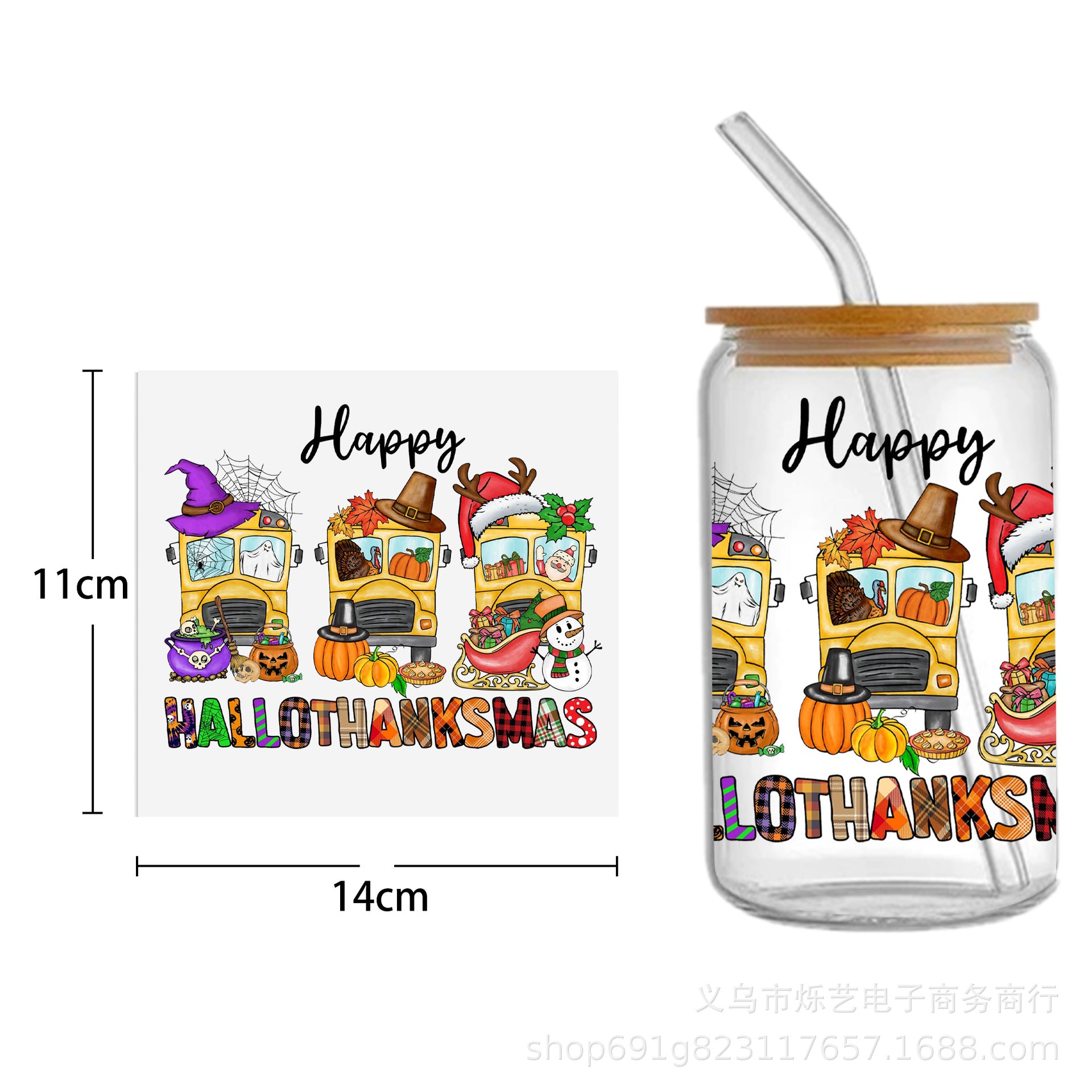 Wholesale  5pcs/pack Snowman Gingerbread Man Christmas Series 16oz Cup UV DTF Wraps