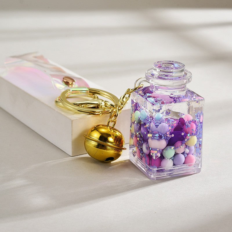 Wholesale Liquid sand bottle with colorful beads in oil bottle pendant acrylic keychain
