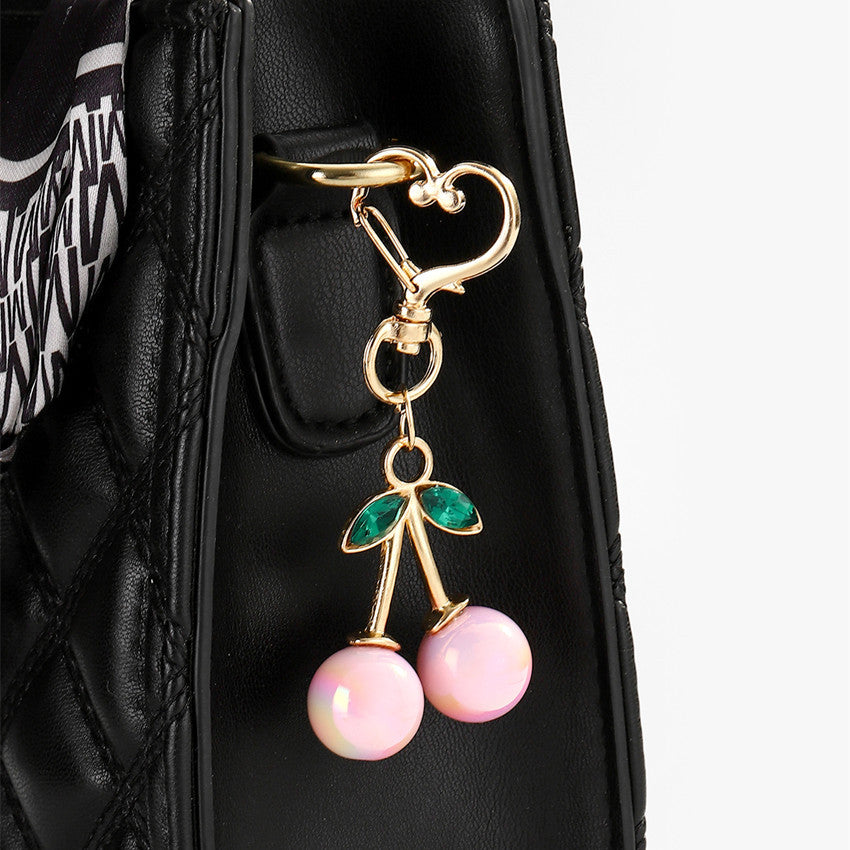Wholesale Cute three-dimensional diamond studded red cherry keychain